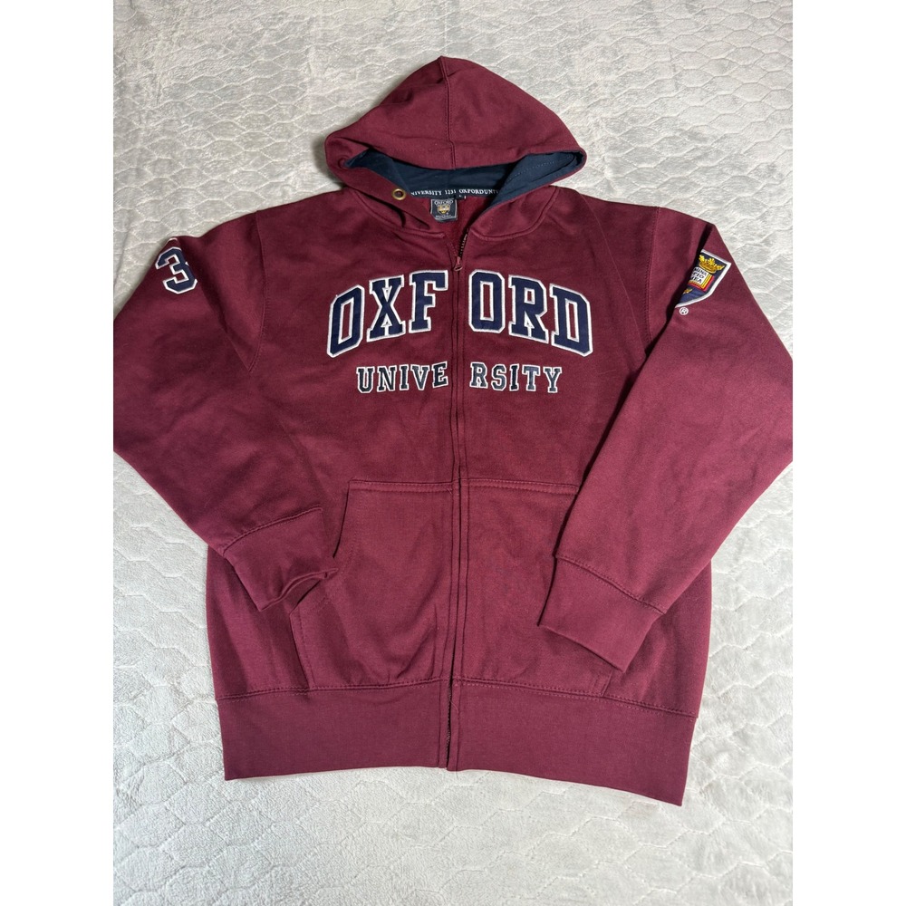 Oxford University Mens Full Zip Hoodie Burgundy Maroon Fleece Sweatshirt Large